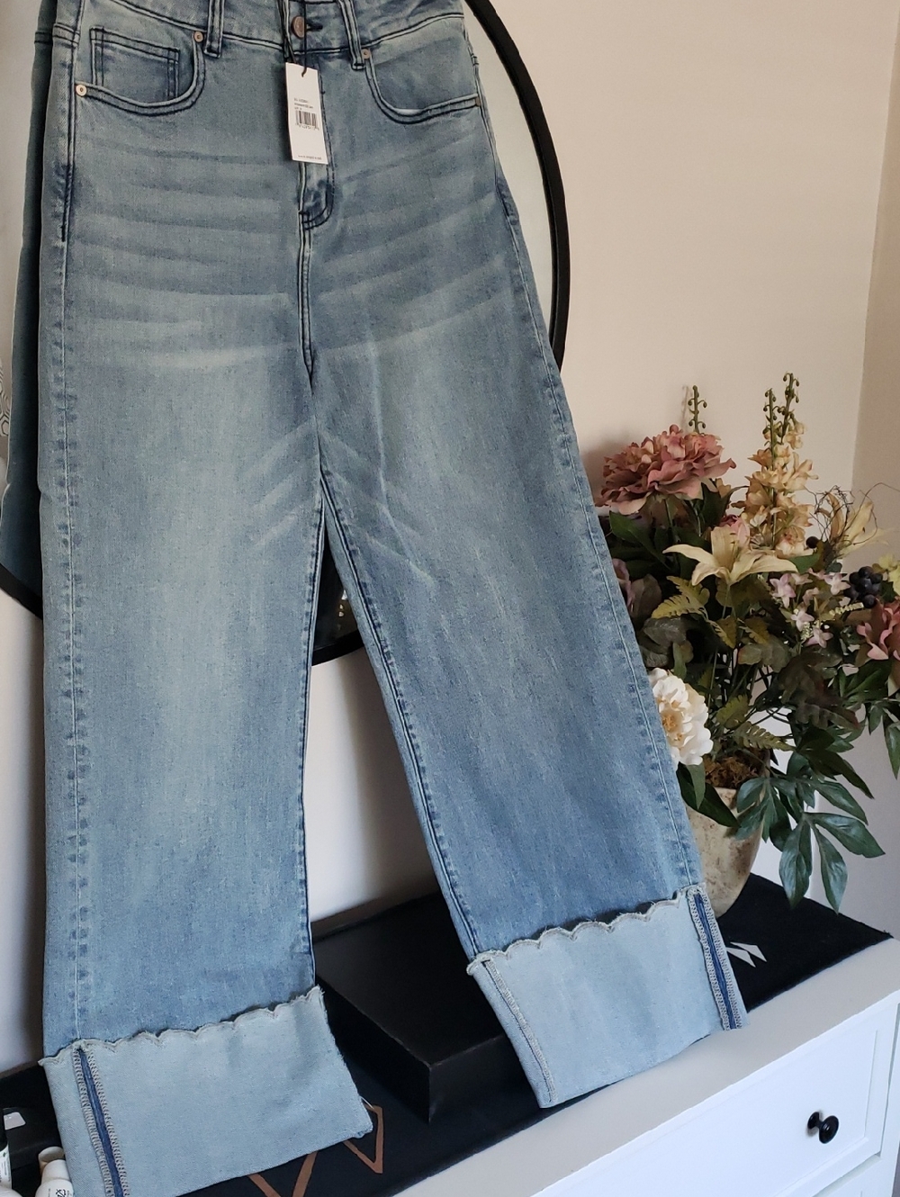 AMPERSAND AVE Light Blue Wide-Leg Jeans with Scalloped Cuffs